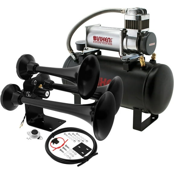 Vixen Horns Train Horn Kit for Trucks/Car/Semi. Complete Onboard System- 150psi Air Compressor, 2 Gallon Tank, 3 Trumpets. Super Loud dB. Fits Vehicles like Pickup/Jeep/RV/SUV 12v VXO8560/3318B