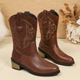 thumbnail image 7 of UngA Womens Cowgirl Boots Western Boots with Embroidered Square Toe Chunky Heel Mid Calf Cowboy Boots Fall Winter Shoes Brown,Size 9, 7 of 7