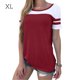 thumbnail image 1 of Camiseta de mujer Blusa de cuello redondo de manga corta con bloque de color a rayas, rojo vino, XL Inevent AP001633-09, 1 of 6
