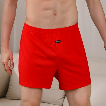 

ALSLIAO Men Casual Wide Leg Cotton Boxer Shorts Briefs Home Wear Underwear Underpant Red XL