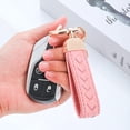 thumbnail image 5 of 2 Pack Genuine Leather Car Keychain, Handmade Knit Sheepskin Key chains for Women, Universal Key Fob Holder with 360 Degree Rotatable, Anti-Lost D-Ring, 4 Keyrings and 2 Screwdriver, 5 of 7