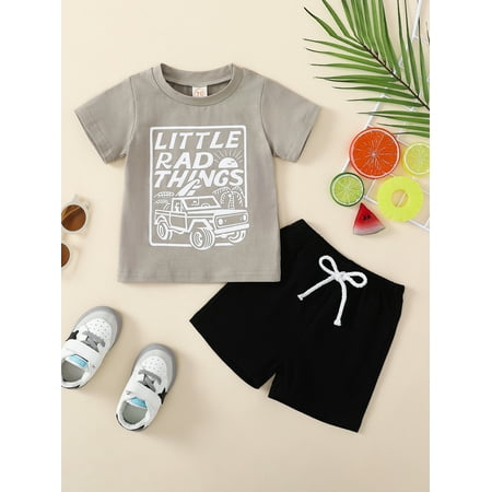 

Bmnmsl Baby Boys Shorts Set Short Sleeve Letters Print T-shirt with Elastic Waist Shorts Summer Outfit