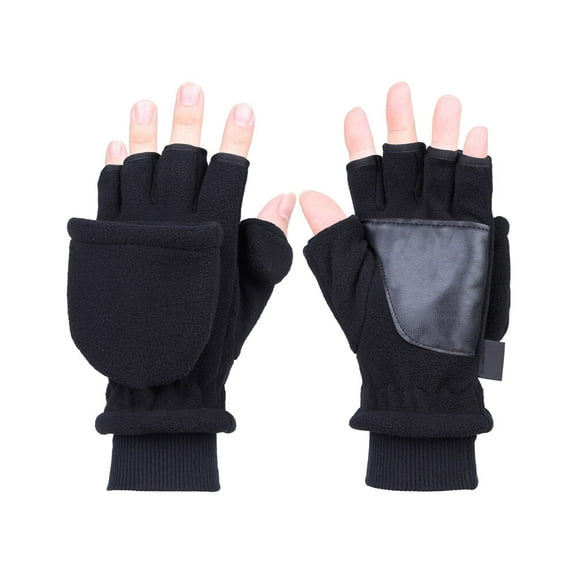 Raindrops Adult Half Finger Gloves Black Double Layer Windproof Keep Warm Memory Touchscreen Design