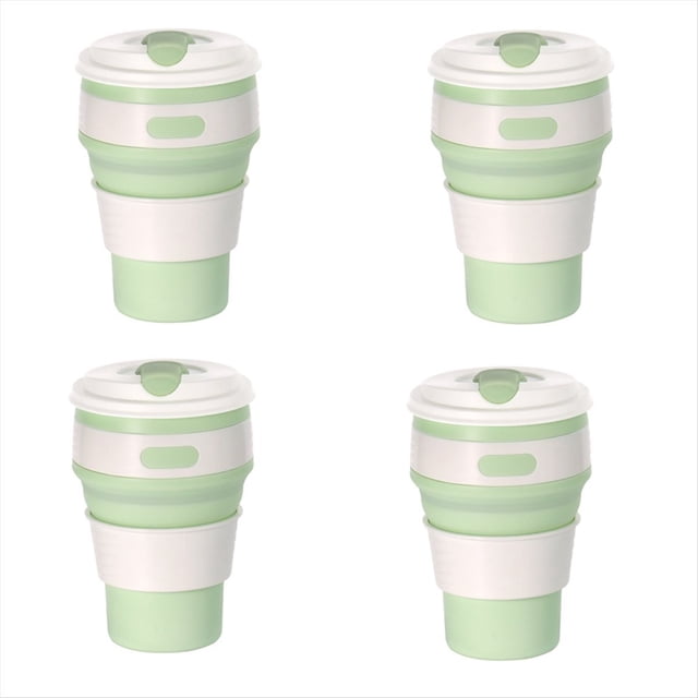 de Viaje Plegable de Silicona de Color Verde , para Acampar, de Agua Plegable, para Beber para Adultos con Tapa,