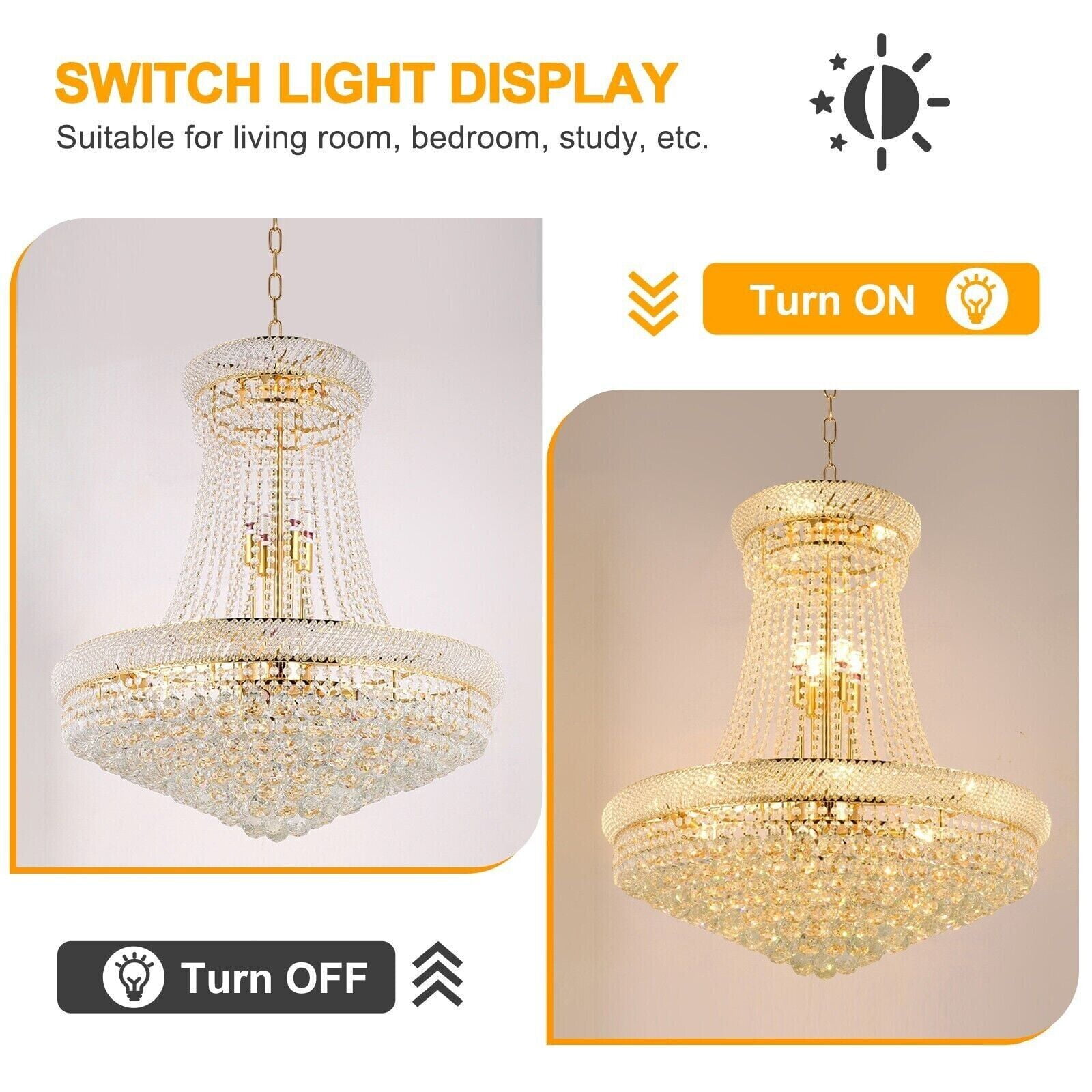 KPIBEST Crystal Chandelier Lights, 13-Light French Empire Country Foyer Chandelier Pendant, Hanging Ceiling Lighting Fixture