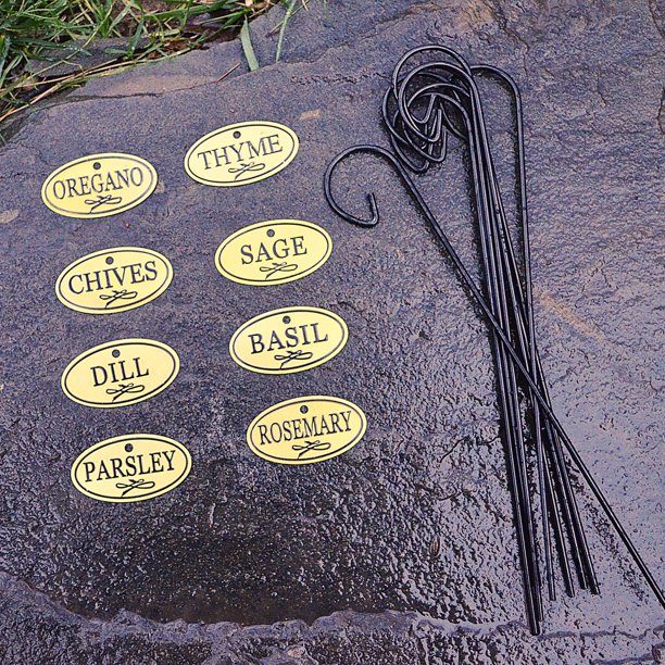 Brass Herb Tags with 10 in. Stakes Set of 8