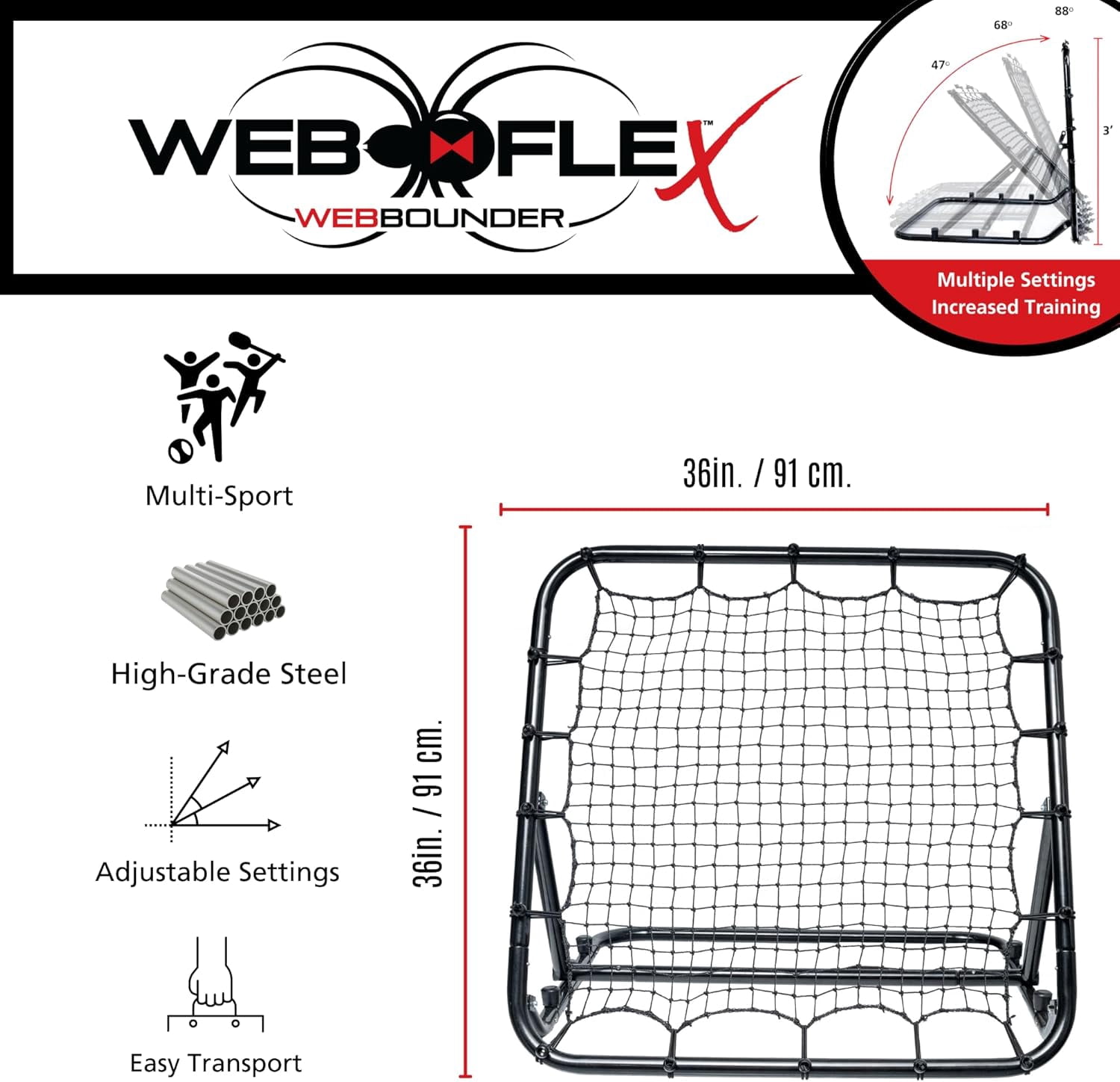 Web Flex Rebounder Net for Baseball & Softball – Pitching, Batting & Fielding Trainer
