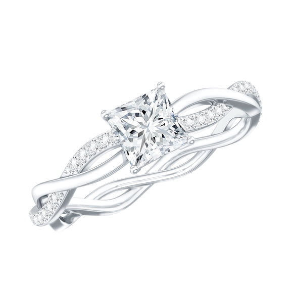 Rosec Jewels Princess Cut Moissanite Promise Ring - Braided Ring for Women (5 mm, D-VS1 Quality Certified), 925 Sterling Silver, US 4.00