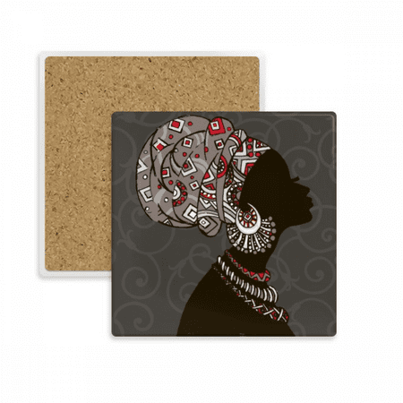 

African Women LadyAboriginal Headdress Square Coaster Cup Mat Mug Subplate Holder Insulation Stone