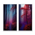 thumbnail image 2 of Designart "Autumn Sunset Glow Misty Trees in the Forest II" Forest Framed Wall Art Set Of 2 - Traditional Purple Frame Gallery Set For Office Decor, 2 of 6