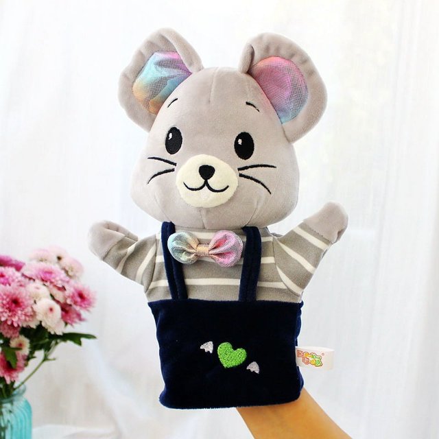 Marionetas de mano de animales de dibujos animados, juguetes de peluche, guantes, muñeca, juego de narración de cuentos para niños de jardín de infantes, muñeca de mano