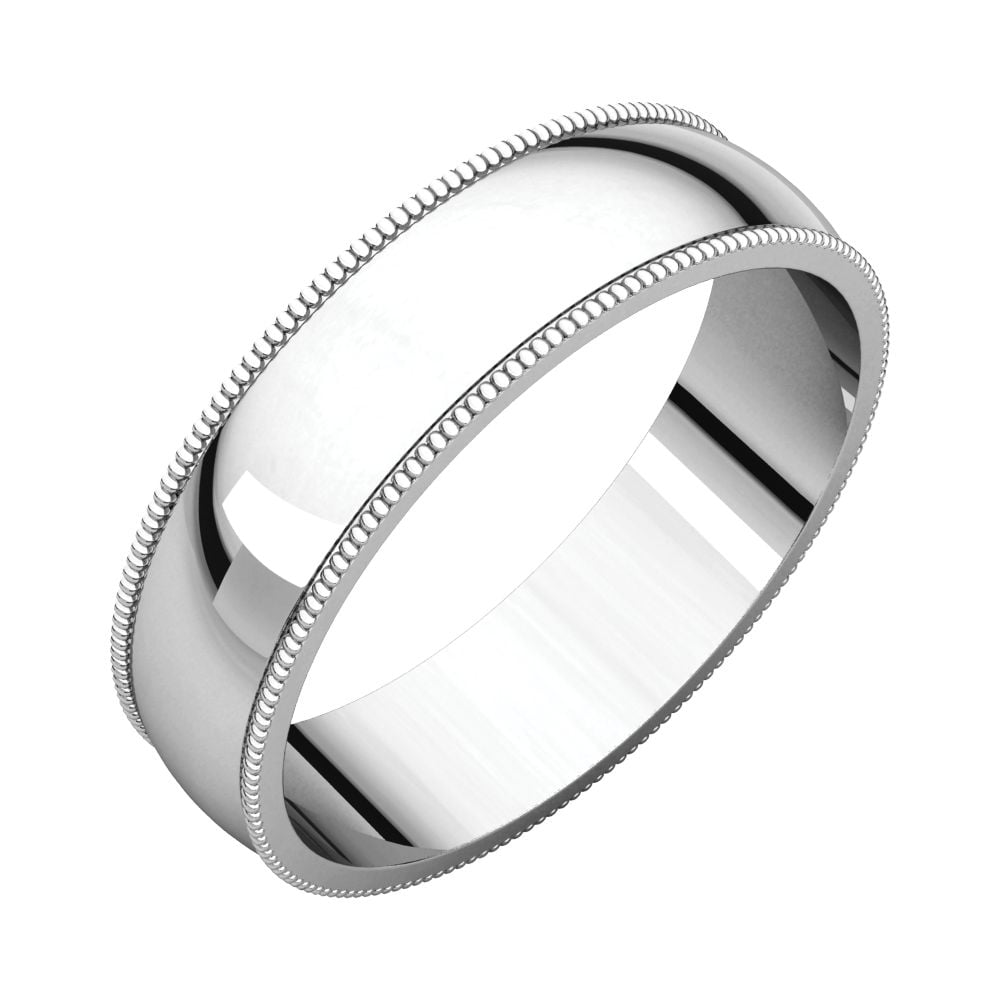 Mens 10K White Gold 5mm Light Milgrain Half Round Wedding Band Ring