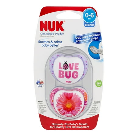 NUK Design Shield Silicone Orthodontic Pacifier, Set of 4, Size 1, Girl Designs