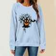thumbnail image 2 of Women's Hoodless Sweatshirt for Casual Wear with Halloween Pumpkin Cozy Crewneck Fall Top for Seasonal Style and Comfort Light Blue M, 2 of 5