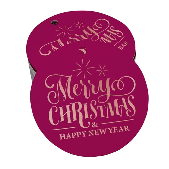 Inkdotpot Pack Of 50 Real Rose Gold Foil Paper Tags Merry Christmas & Happy New Year Text Favor Hang Tags