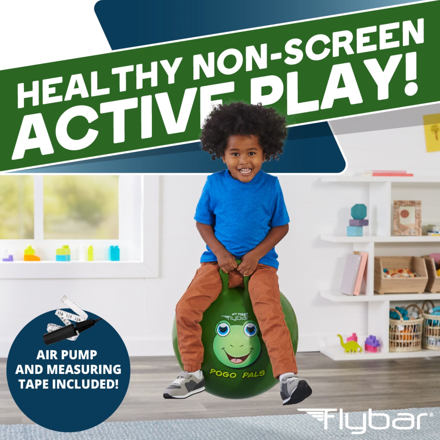 Flybar Hopper Ball for Kids - Bouncy Ball with Handle, Durable Bouncy Balls, 125lbs, Ages 3+, Green Frog, M - image 2 of 6