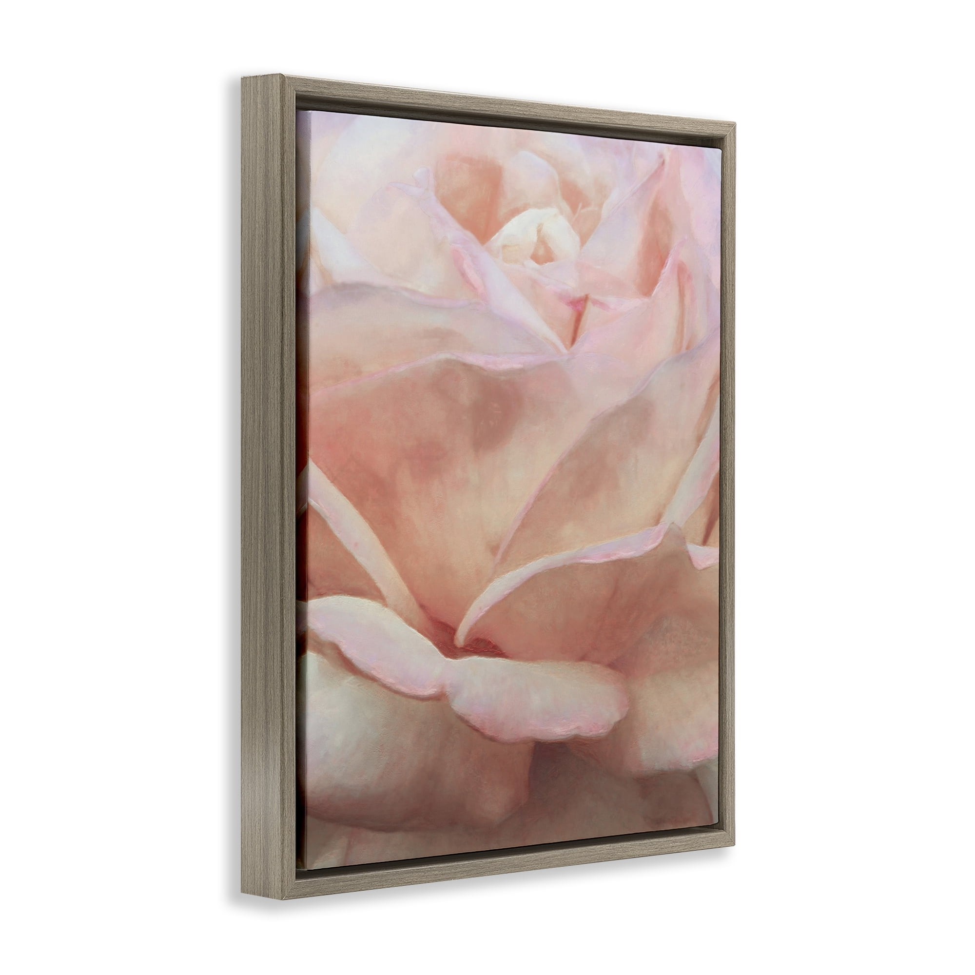 Stupell Industries Soft Rose Petals Botanical & Floral Painting Brown Floater Framed Art Print Wall Art, 25 x 31