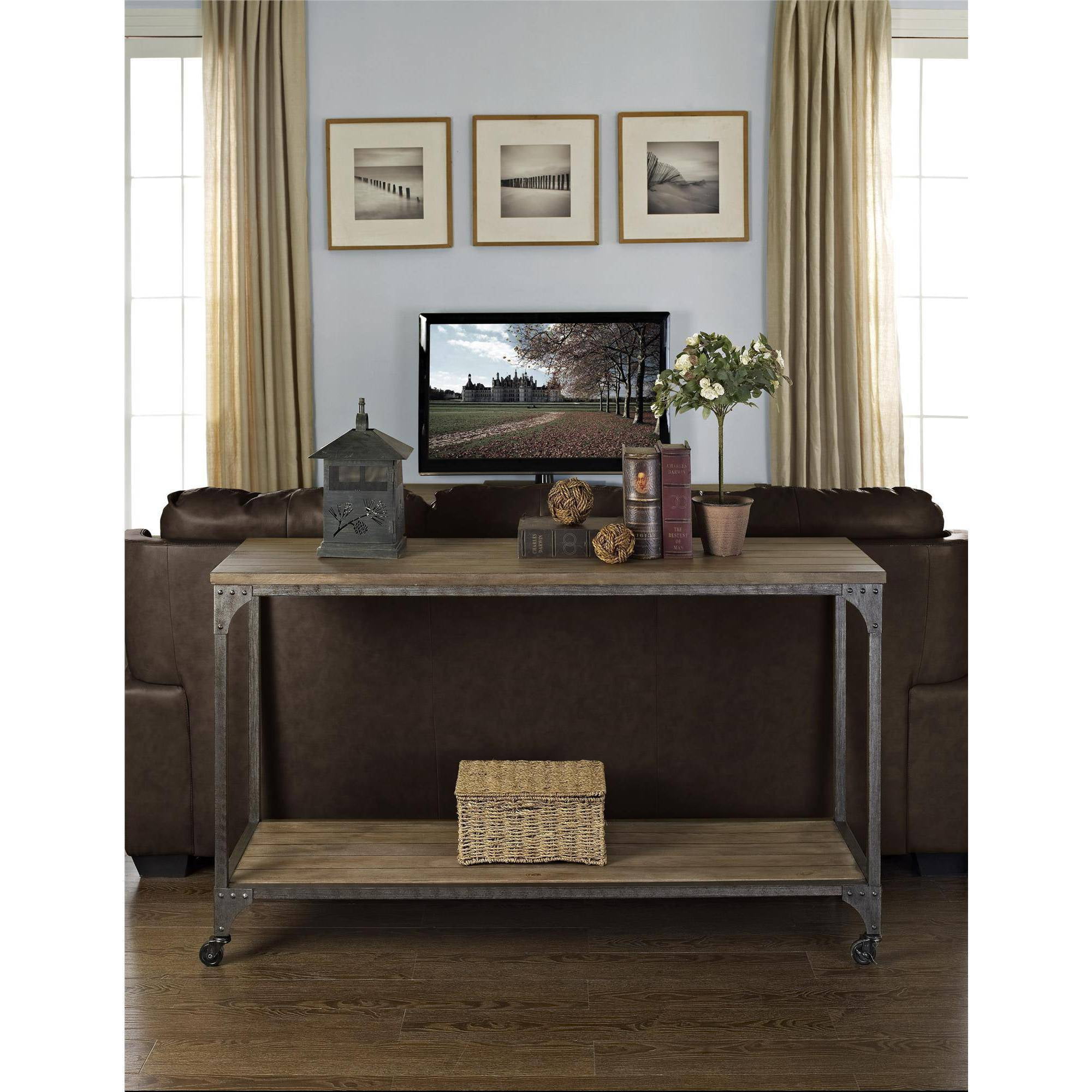 Ameriwood Home Cecil Wood Veneer Console Table, Rustic Medium Oak