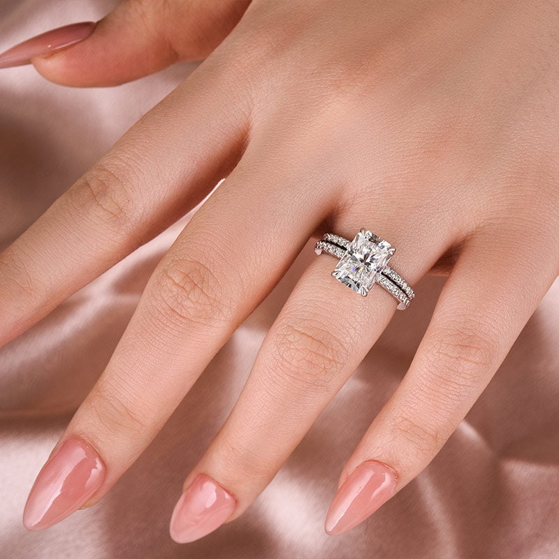 Veda Jewel 2.3 Ct Radiant Cut Diamond Bridal Ring Set for Women – 14K White Gold Plated Engagement and Wedding Rings with Sparkling Accent Stones – Stylish Two Piece Jewelry Gift for Anniversary
