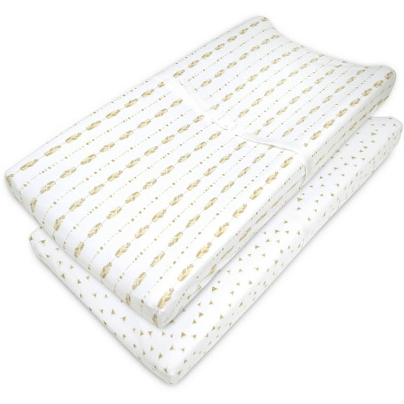 American Baby Company 2 Pack Printed 100% Natural Cotton Jersey Knit Fitted Contoured Changing Table Pad Cover
