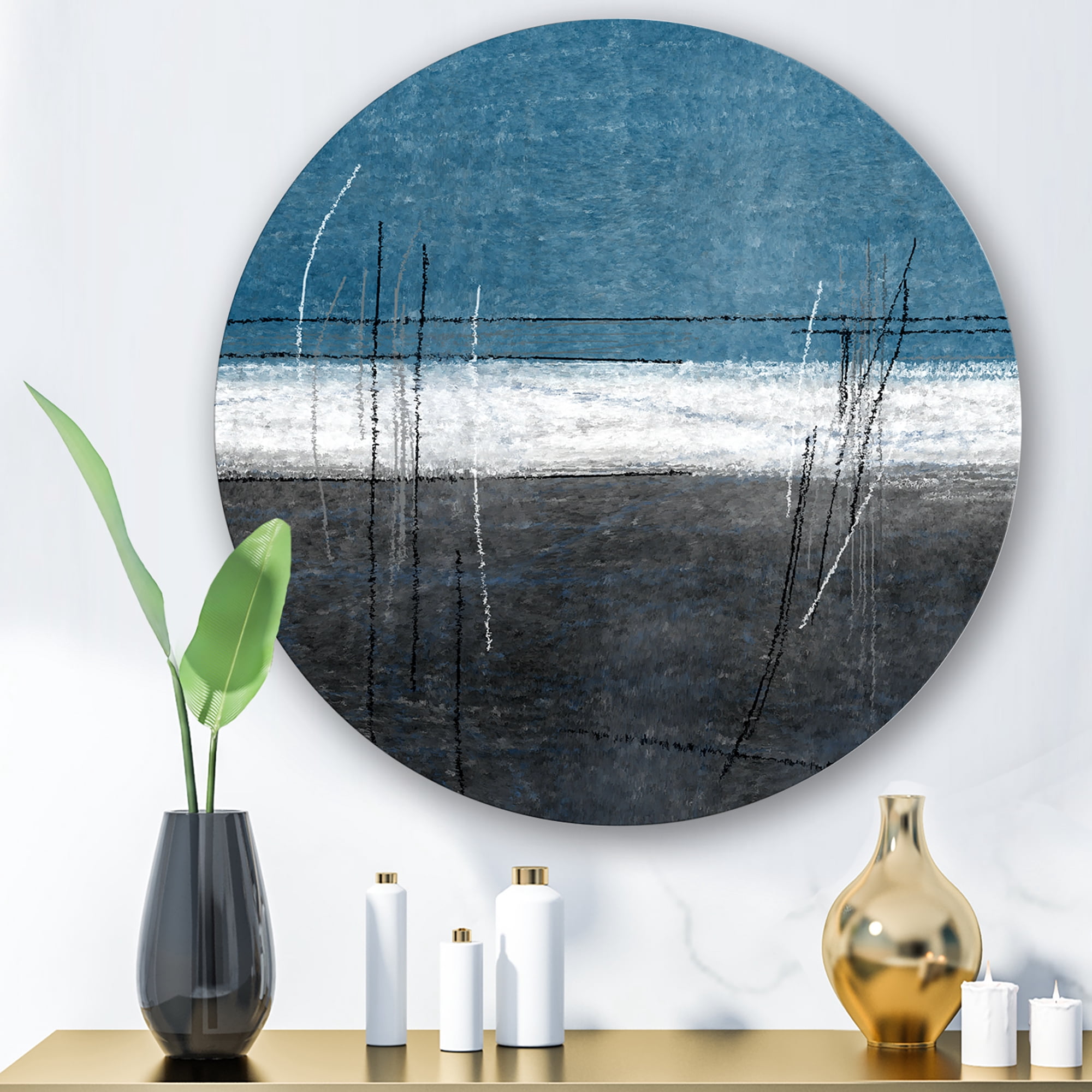 Designart 'Grey Meet Teal Abstract Art' Modern Circle Metal Wall Art 11x11 - Disc of 11