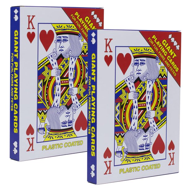 Paquete de 2 mazos de naipes gigantes grandes: 5 x 7 pulgadas, juego de cartas de juego súper grande de póquer gigante, naipes de puente de gran tamaño, póquer mágico enorme para diversión en fiestas