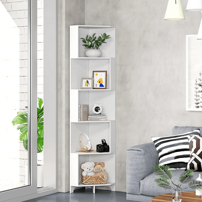 5 Tier Wood Wall Corner Bookshelf Corner Shelf - On Sale - Bed