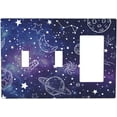 thumbnail image 1 of NICKSUN Galaxy Space Purple Combination Wall Plate, 3 Gang 2 Toggle 1 Rocker Outlet Cover Decorative Switch Plate for Office Home Decor, 4.5 x 4.5 Inch, 1 of 7