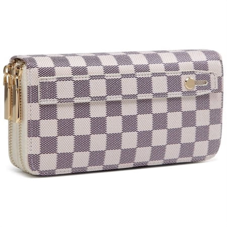 Daisy Rose RFID Blocking Protection Women's Casual Continental Wallet, Cream Checkered