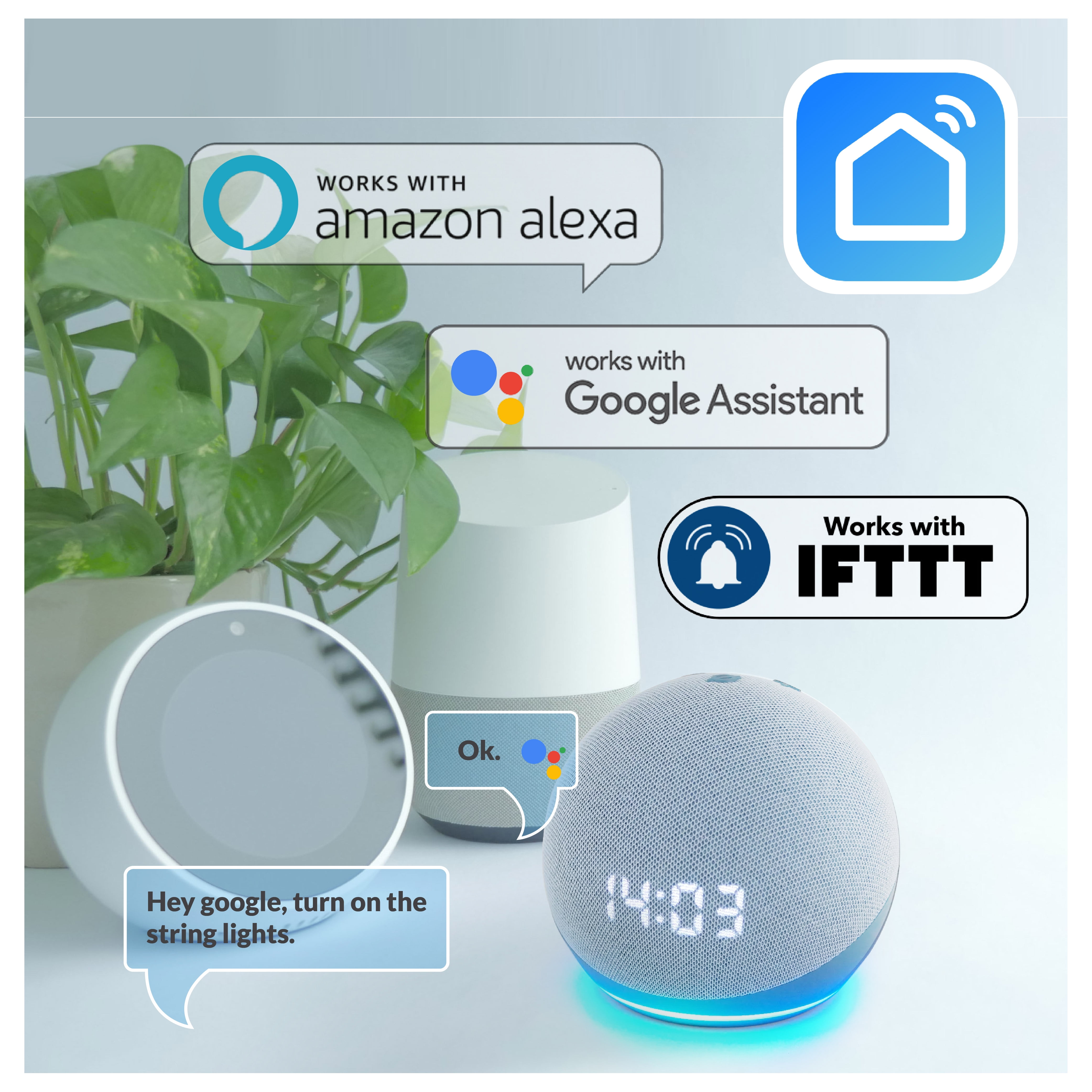 50ft. Smart LED Outdoor String Lights, Smart Life App, Works with Alexa, Google Assistant, IFTTT, Dimmable Outdoor Patio Accessories Sync to Music Lights