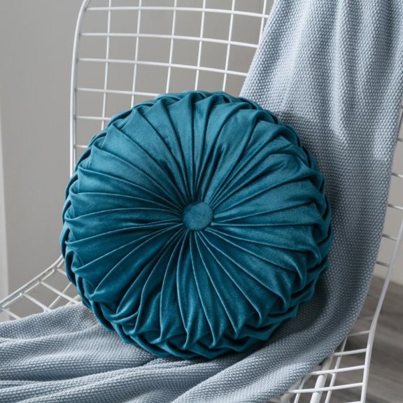 Round Cushions Pillows Solid Color Velvet Chair Sofa Pumpkin Throw Pillow Pleated Round Pillow for Home Bed Car Floor Decor Couch Cushion