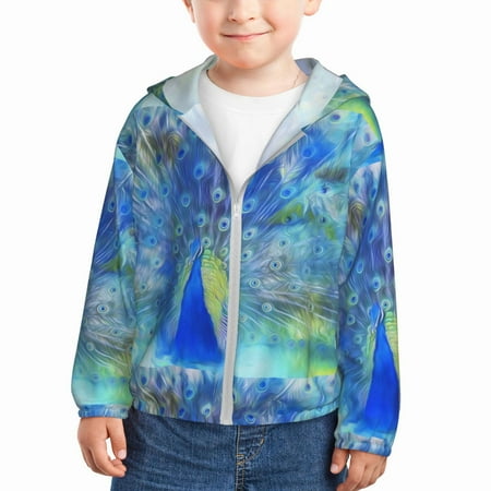 

Vsdgher Peacock Kids Sun Protection Hoodie with Zip Rash Guard Tops Children s Long Sleeve Sun Protection Clothing - 18 Months