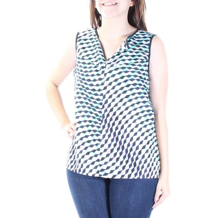 NINE WEST $59 Womens New 8598 Purple Black Geometric V Neck Sleeveless Top S B+B