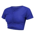 thumbnail image 5 of Yubnlvae Women's Crop Top - Drawstring Waist Pleated Round Neck T-Shirt | Umbilical Top with And Pleated Round Neck T Shirt for Women (Blue | XS), 5 of 9