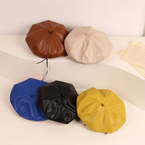 Happy Date Kids Beret Hat Faux Leather Kids Little Girl French Beanie Cap Winter Autumn