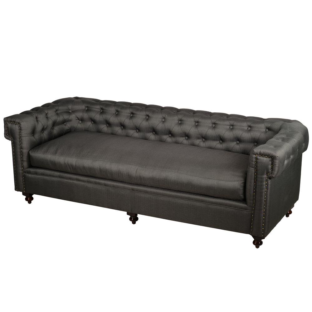 Contemporary Style Polyester Upholstered Rubber Wood Sofa with Button
