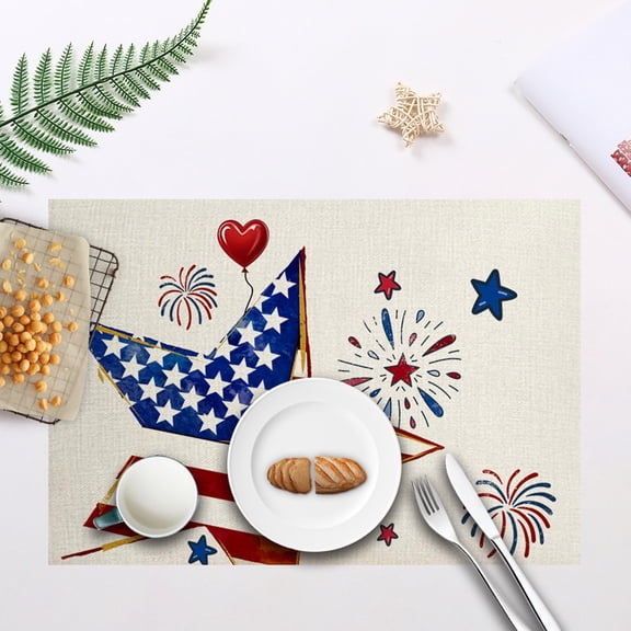 GFHFHITJ 4th Of July Star Placemat Heat Resistants Polyester Table Mat Patriotic Americans Flag Theme Kitchen Dining Decor Singles