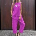 thumbnail image 4 of Traje holgado de cuello redondo para mujer, pantalones largos informales con bolsillo, conjunto de 2 piezas, Color sólido sin mangas, primavera y verano, 4 of 5