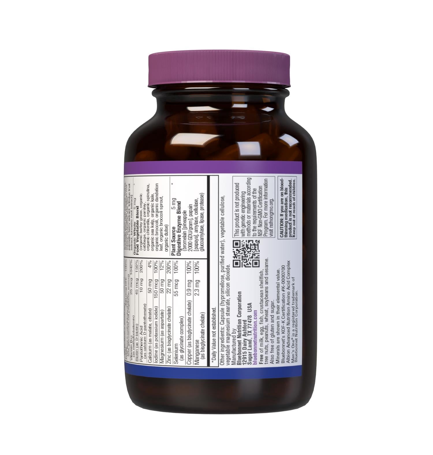 Bluebonnet Mens' ONE 40+ Whole Food-Based Multiple, Men Multivitamin for Men 40+, 60 Days