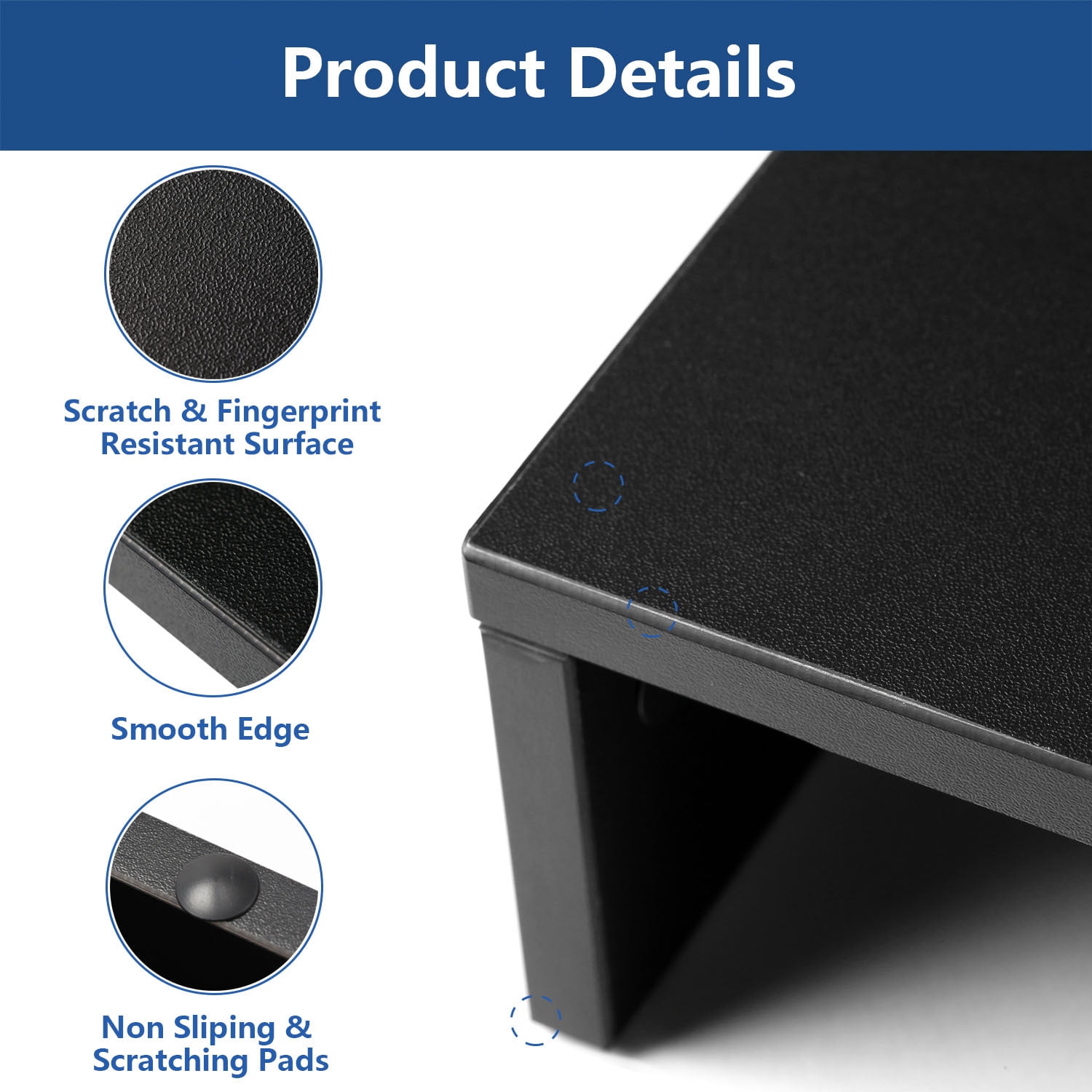 TAVR Furniture Dual Monitor Stand Riser Extra Long 43.3" Fit for 2 Monitors, Adjustable Length with Swivel Angle & 3 Shelves, Wood, Black