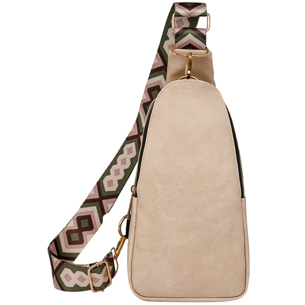 5218 Bolso Pecho Pu Texturizado para Mujer Bolso Hombro Tipo Bandolera Bolso Pecho Con Correa Guitarra (Beige) Beige
