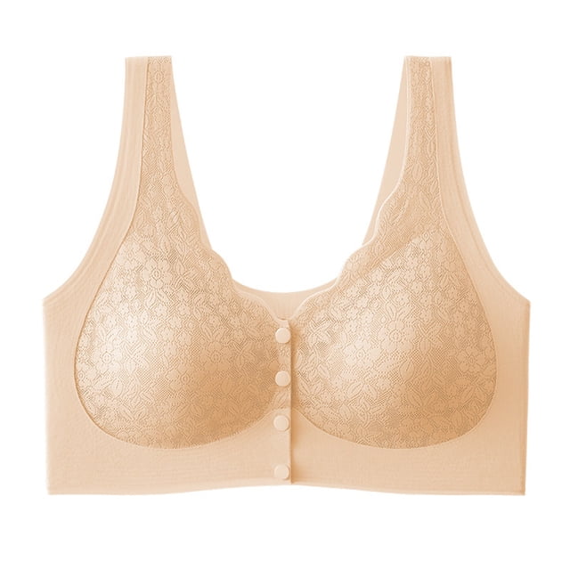 DecSea Front Buckle Gathered Large Size Bra For Middle-aged And Elderly People Lace Seamless Beautiful Back Without Steel Ring Bra