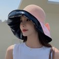 thumbnail image 3 of SWSMCLT Women's Beach Foldable 100 Cotton Sun Hat Wide Brim Floppy Hat Roll up Cap Pink One Size, 3 of 5