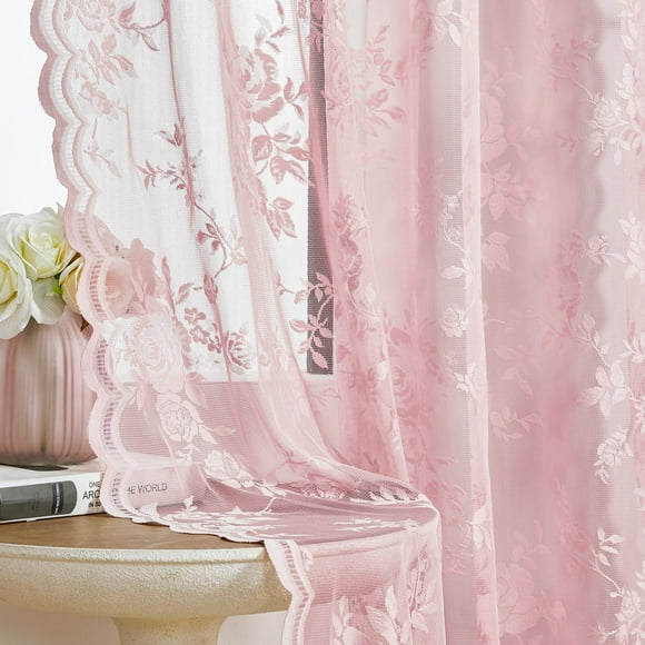 Cortinas SEEKRIGHT Lace 132 x 114 cm, 2 paneles, color rosa