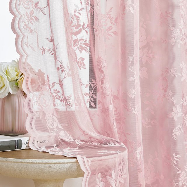 Cortinas SEEKRIGHT Lace 132 x 114 cm, 2 paneles, color rosa