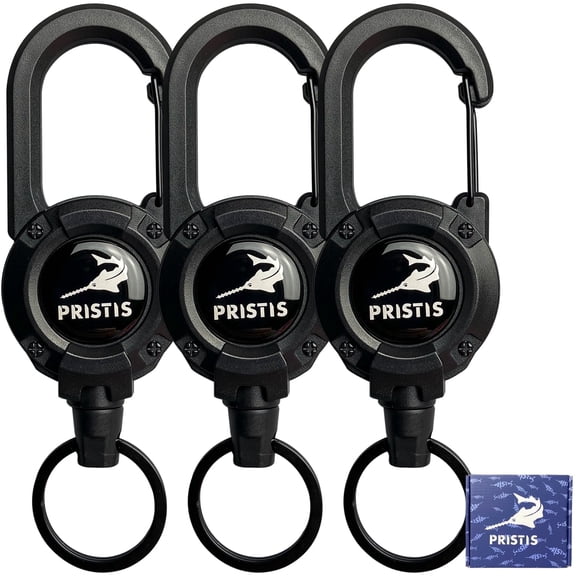 Pristis 3 Pack Heavy Duty Zinger Retractors, Saltwater Resistant & 28" Stainless Steel Wire Keychain