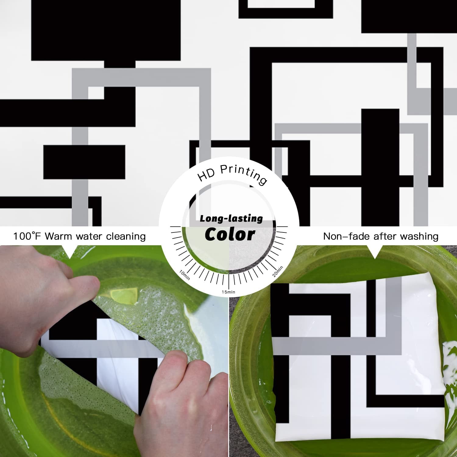 Black White Geometric Shower Curtain Set Neutral Abstract Shower Curtains for Bathroom Modern Bathroom Decor Polyester Fabric-72" x 72"
