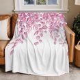 thumbnail image 2 of Flannel Throw Blanket for Couch Sofa Bed, Country Pink Leaf Soft Cozy Warm Fuzzy Blanket 60x80in, 2 of 9