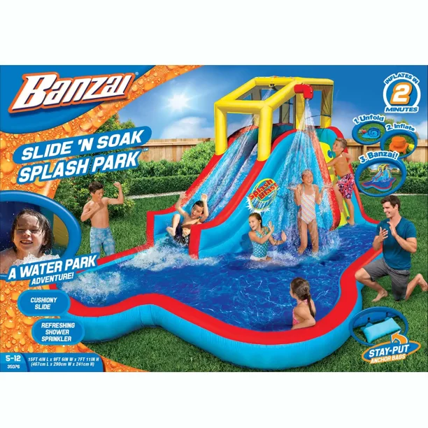 Banzai slide n soak splash park inflatable outdoor kids water park play center clearance
