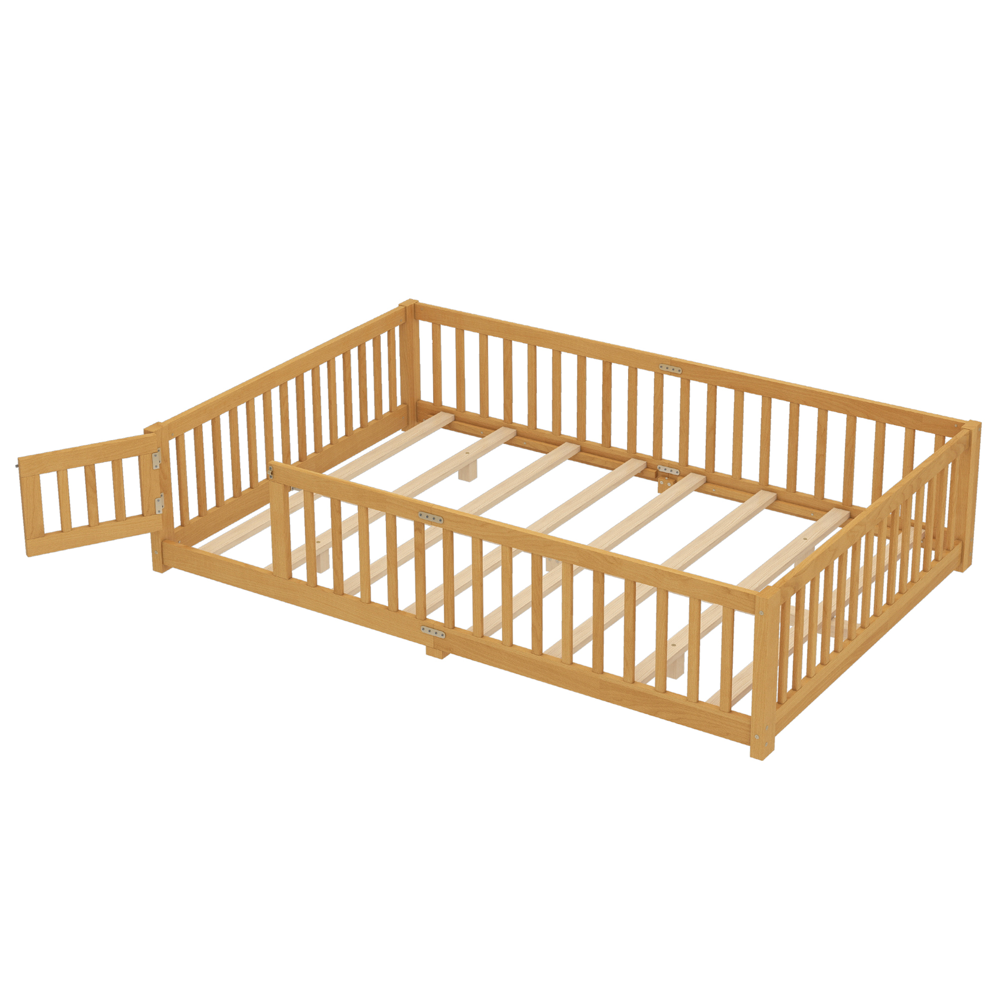 Jopath Queen Size Floor Bed Frame,Montessori Bed with Guardrails and Door,with Slatted Base,for Kids,Boys,Girls,Natural